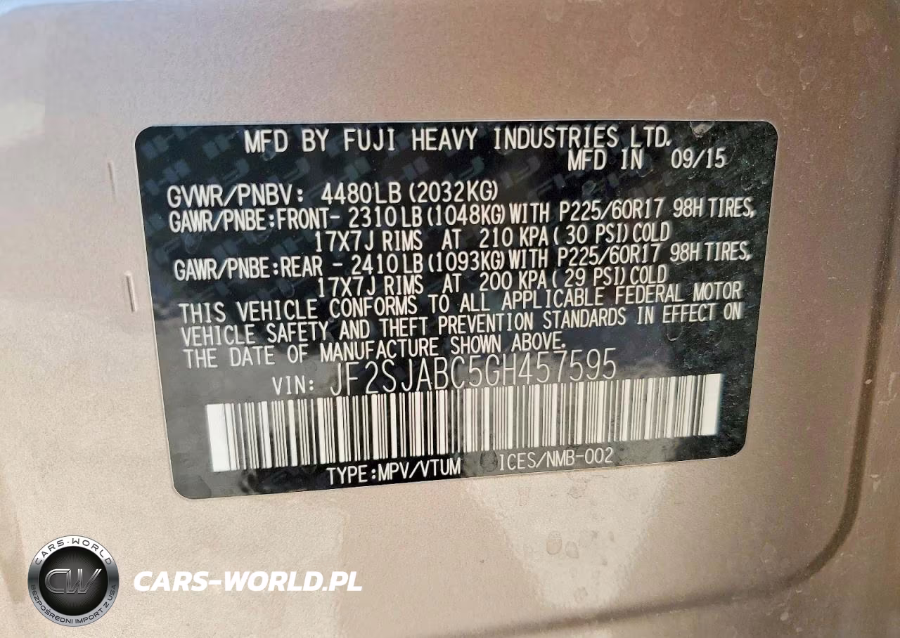 2016 Subaru Forester 2.5I VIN:JF2SJABC5GH457595 - 13