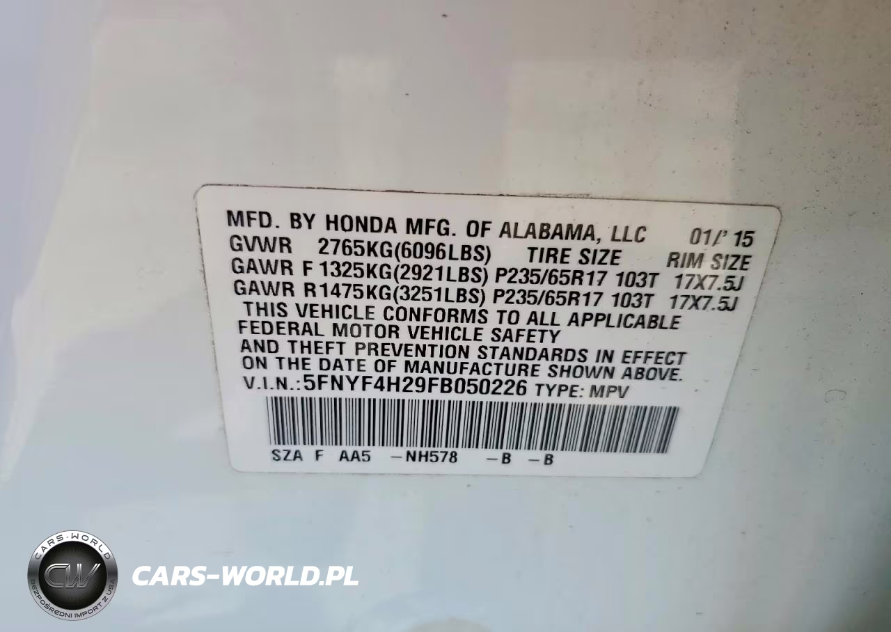 2015 Honda Pilot Lx VIN:5FNYF4H29FB050226 - 13