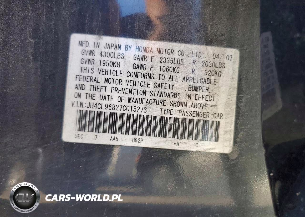 2007 Acura Tsx VIN:JH4CL96827C015273 - 13