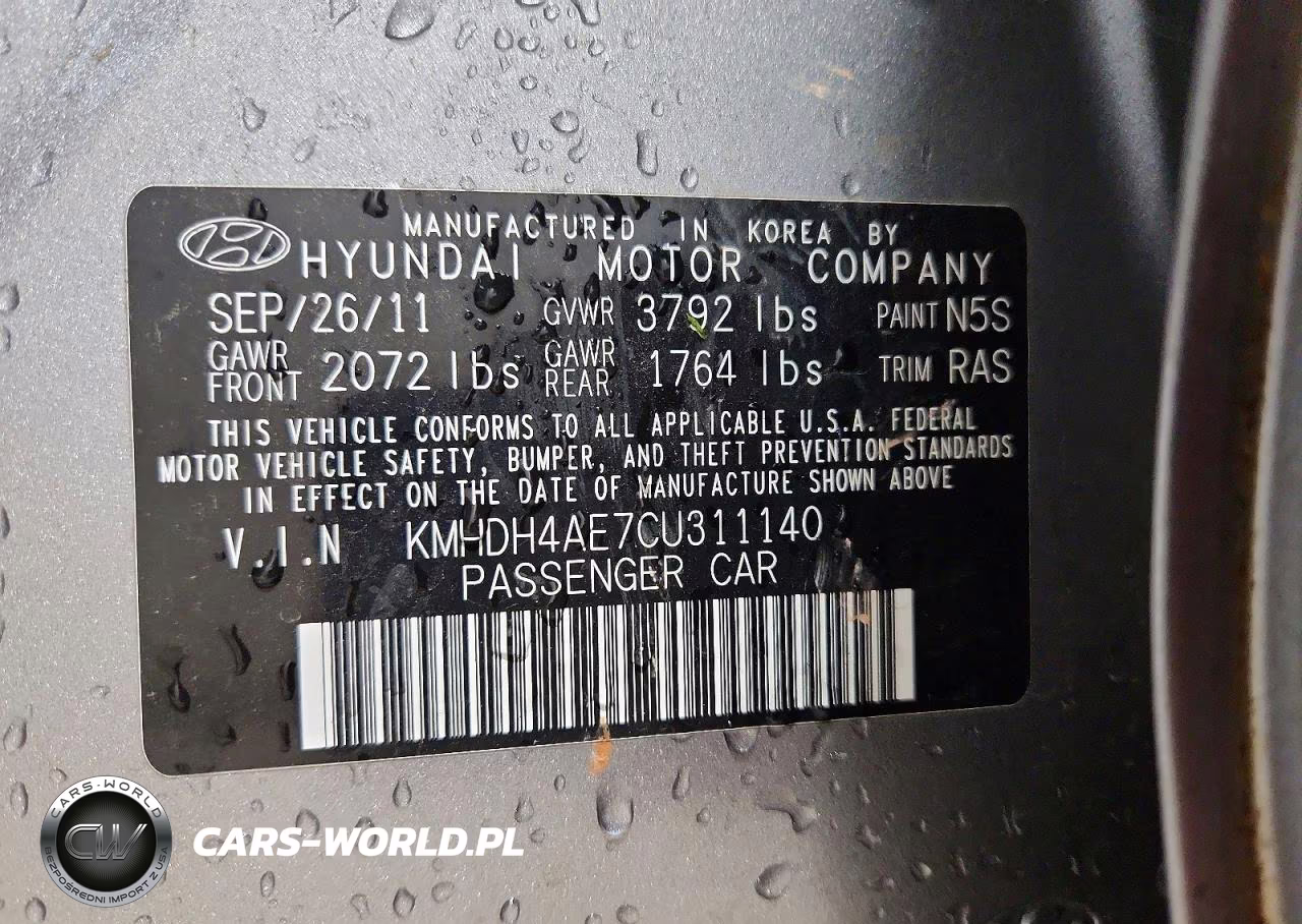 2012 Hyundai Elantra Gls VIN:KMHDH4AE7CU311140 - 12