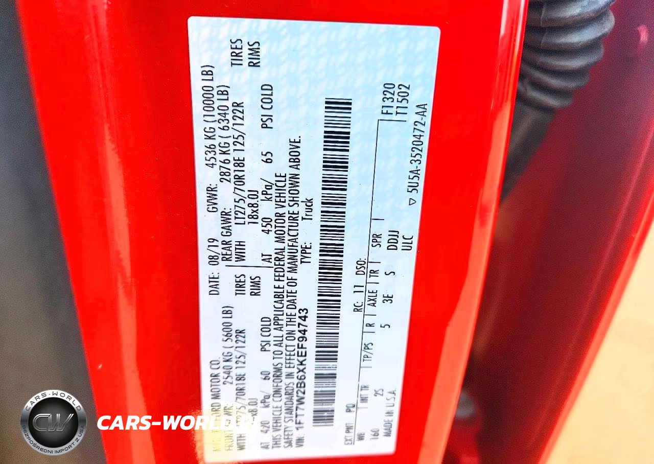 2019 Ford F250 Super Duty VIN:1FT7W2B6XKEF94743 - 12