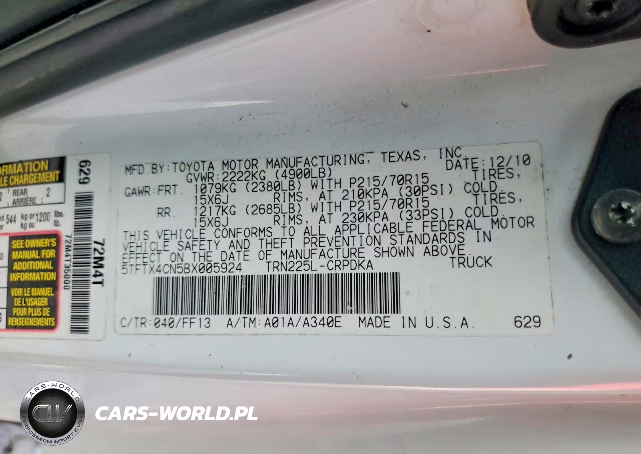2011 Toyota Tacoma Base VIN:5TFTX4CN5BX005924 - 13