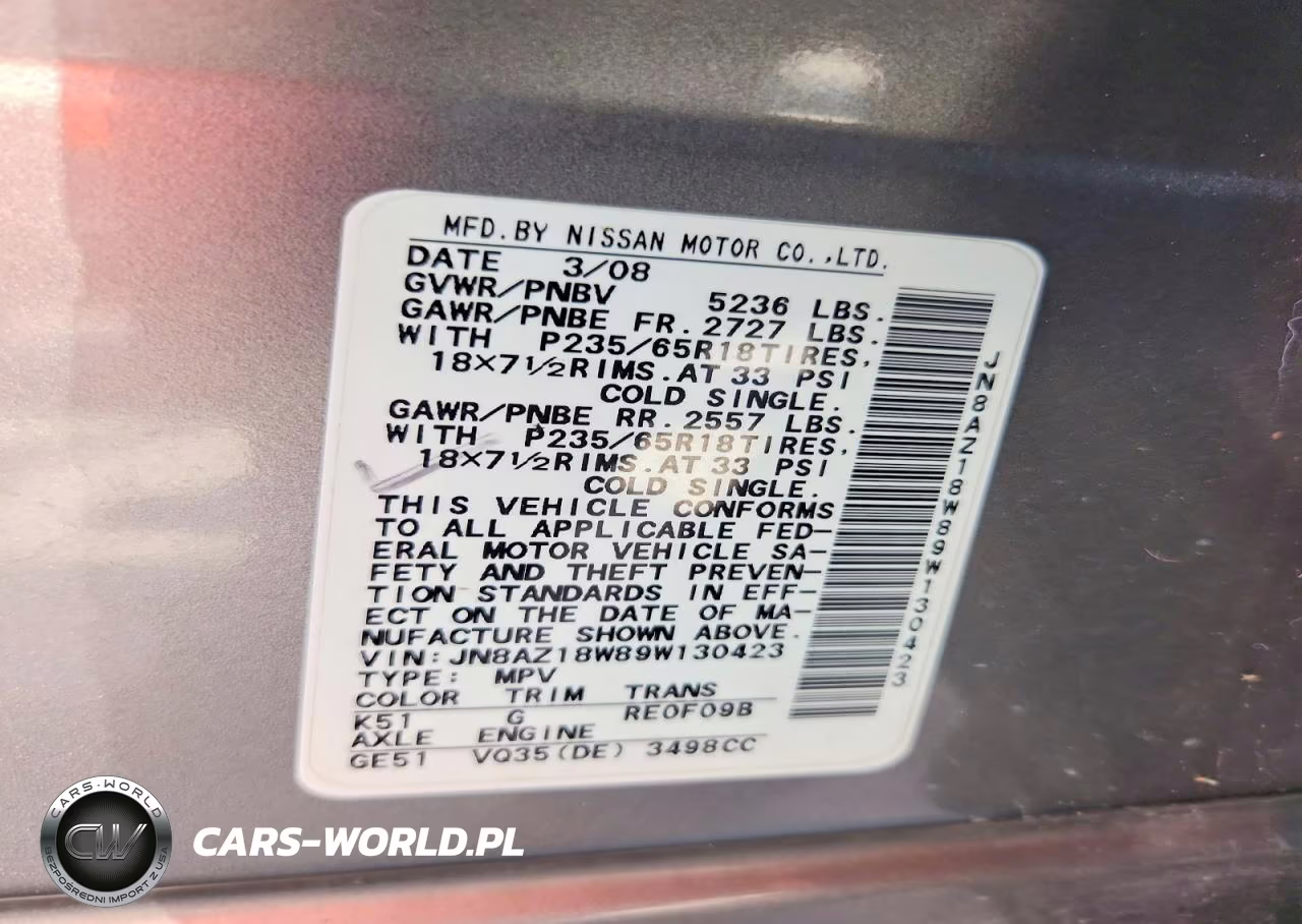 2009 Nissan Murano Sl VIN:JN8AZ18W89W130423 - 13