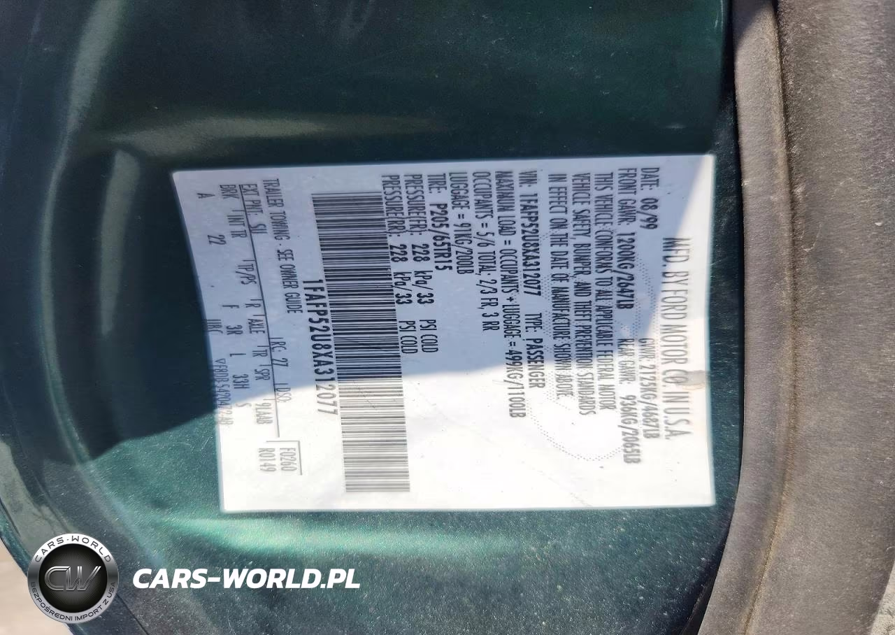 1999 Ford Taurus Lx VIN:1FAFP52U8XA312077 - 12