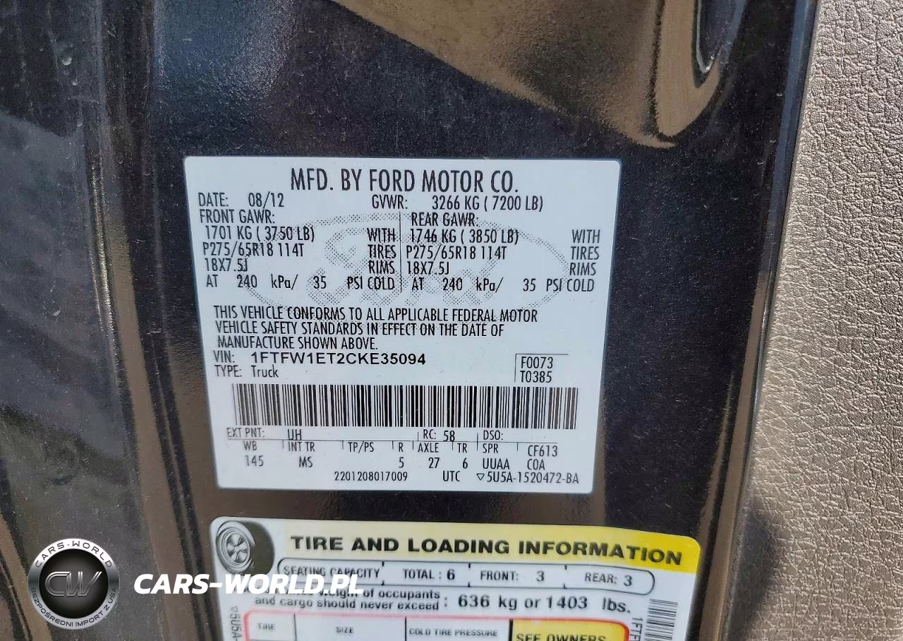 2012 Ford F150 Supercrew VIN:1FTFW1ET2CKE35094 - 12