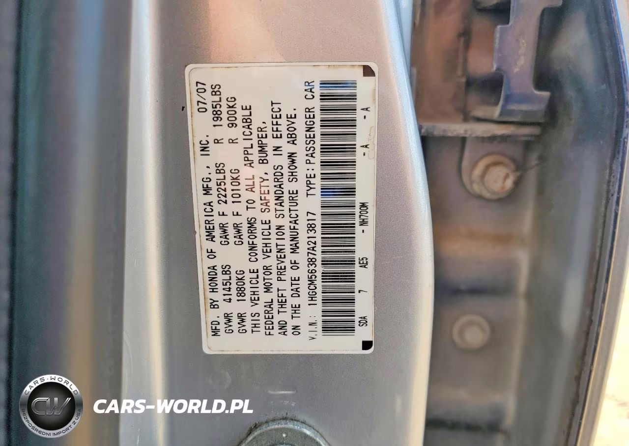 2007 Honda Accord Se VIN:1HGCM56387A213817 - 12