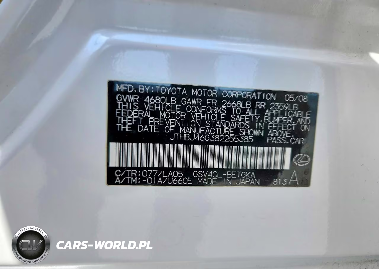 2008 Lexus Es 350 VIN:JTHBJ46G382255385 - 12