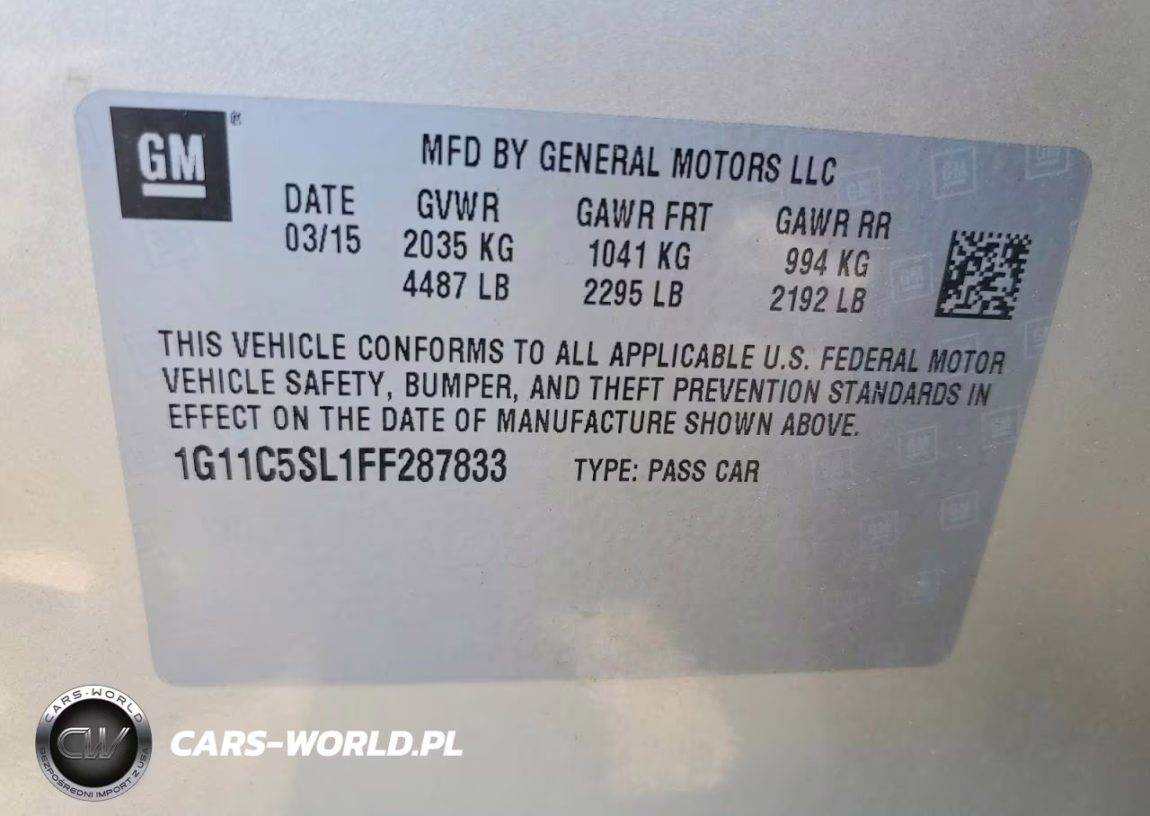 2015 Chevrolet Malibu 1Lt VIN:1G11C5SL1FF287833 - 12
