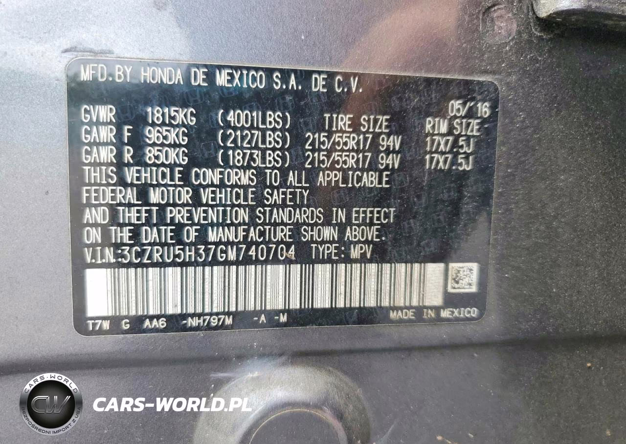 2016 Honda Hr-V Lx VIN:3CZRU5H37GM740704 - 13