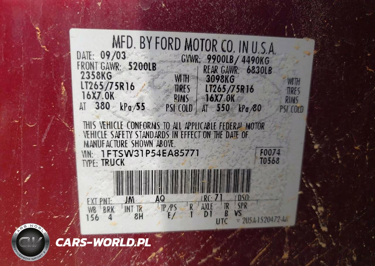 2004 Ford F350 Srw Super Duty VIN:1FTSW31P54EA85771 - 12