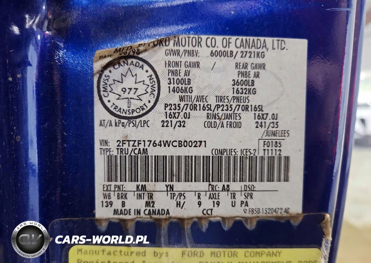 1998 Ford F150 VIN:2FTZF1764WCB00271 - 13