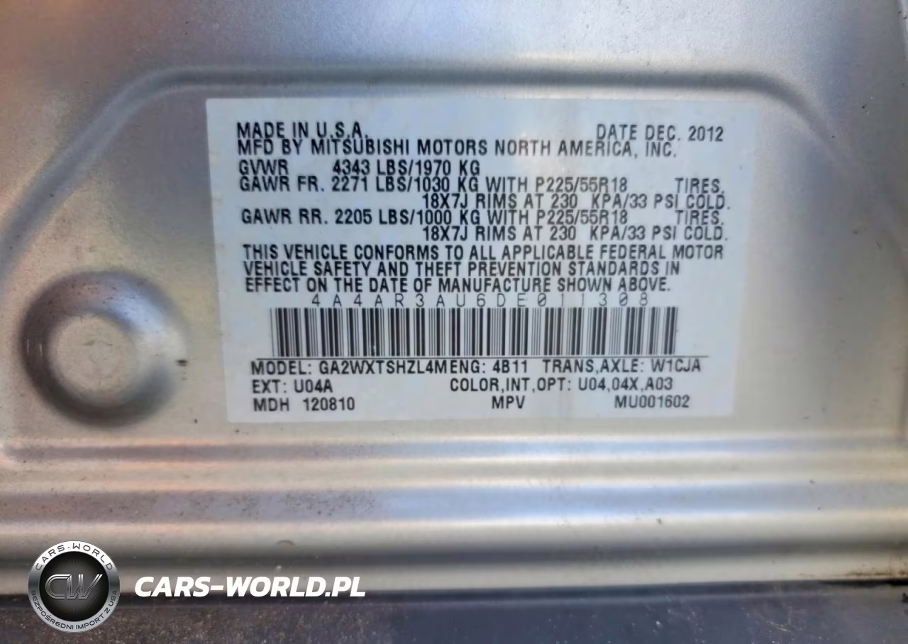 2013 Mitsubishi Outlander Sport Es VIN:4A4AR3AU6DE011308 - 13