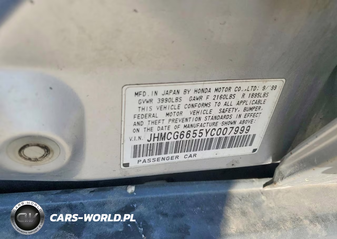 2000 Honda Accord Lx VIN:JHMCG6655YC007999 - 12