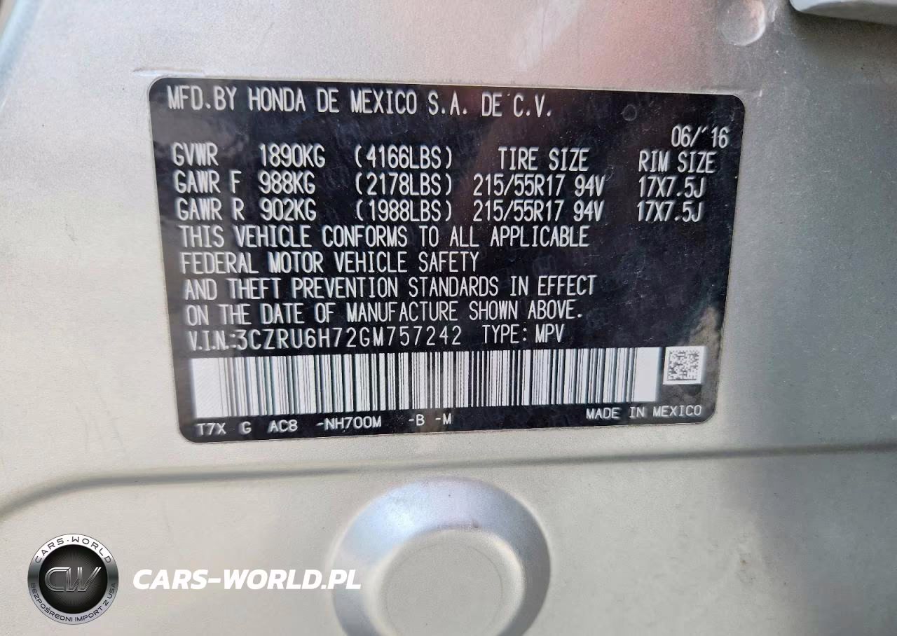 2016 Honda Hr-V Exl VIN:3CZRU6H72GM757242 - 14
