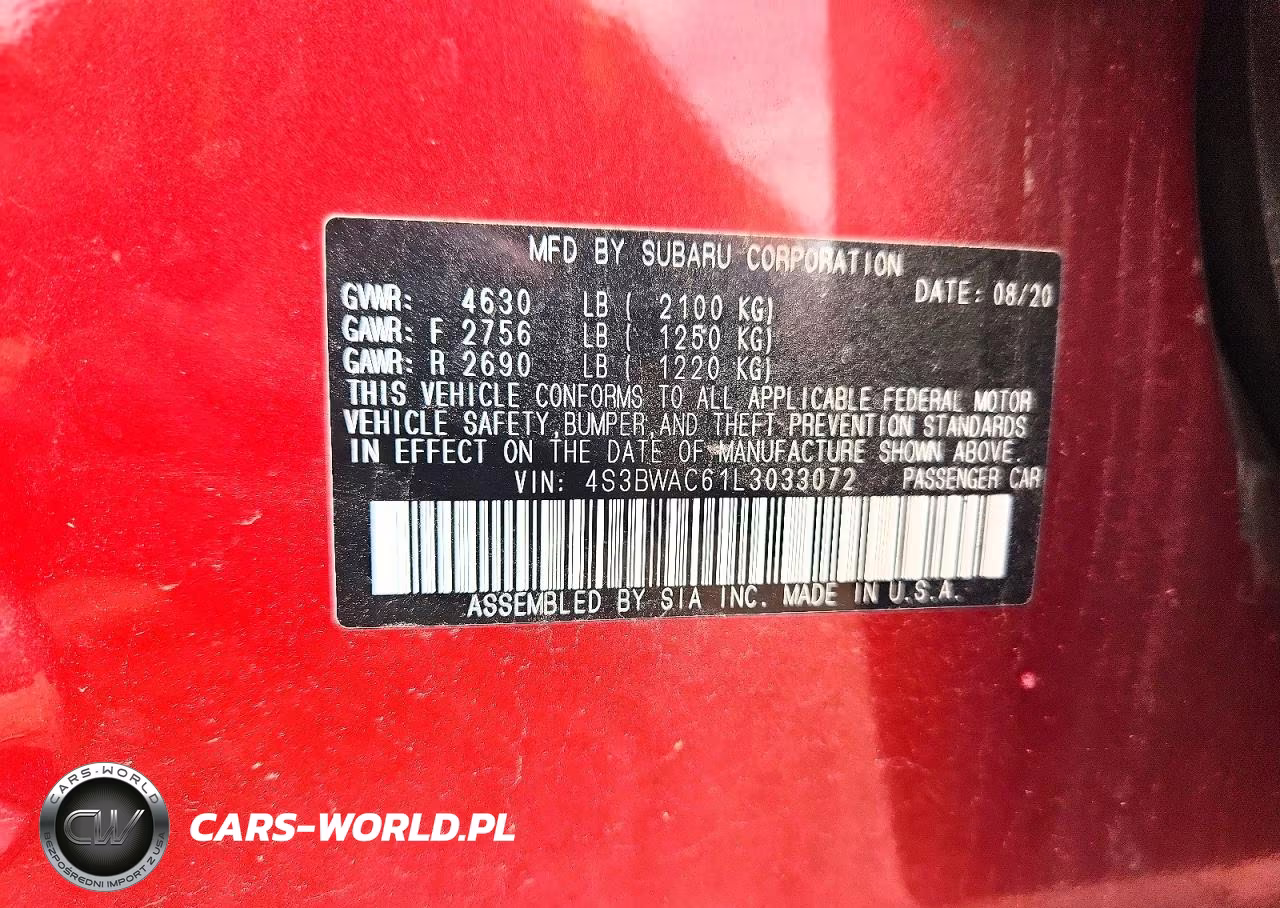 2020 Subaru Legacy Premium VIN:4S3BWAC61L3033072 - 12