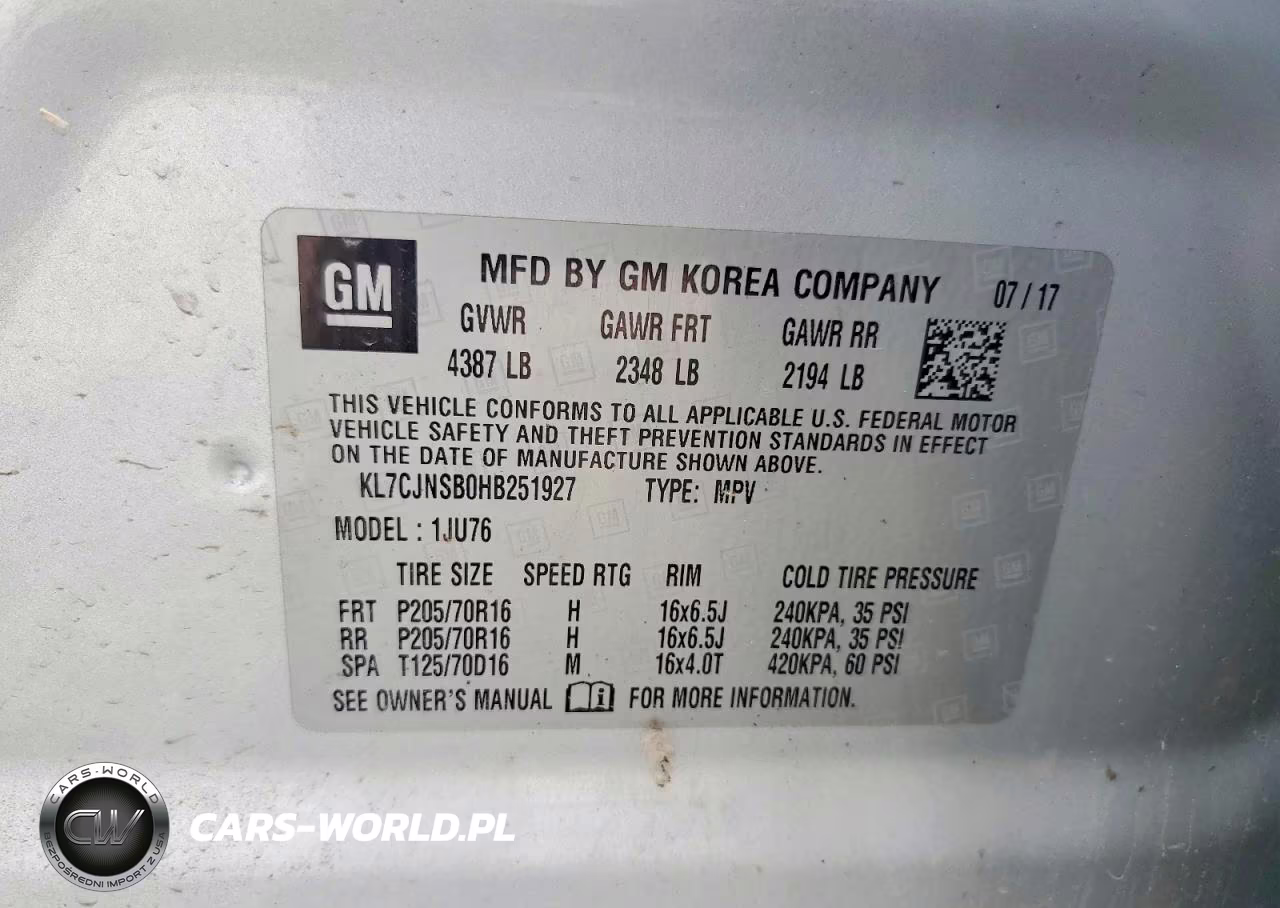 2017 Chevrolet Trax Ls VIN:KL7CJNSB0HB251927 - 12