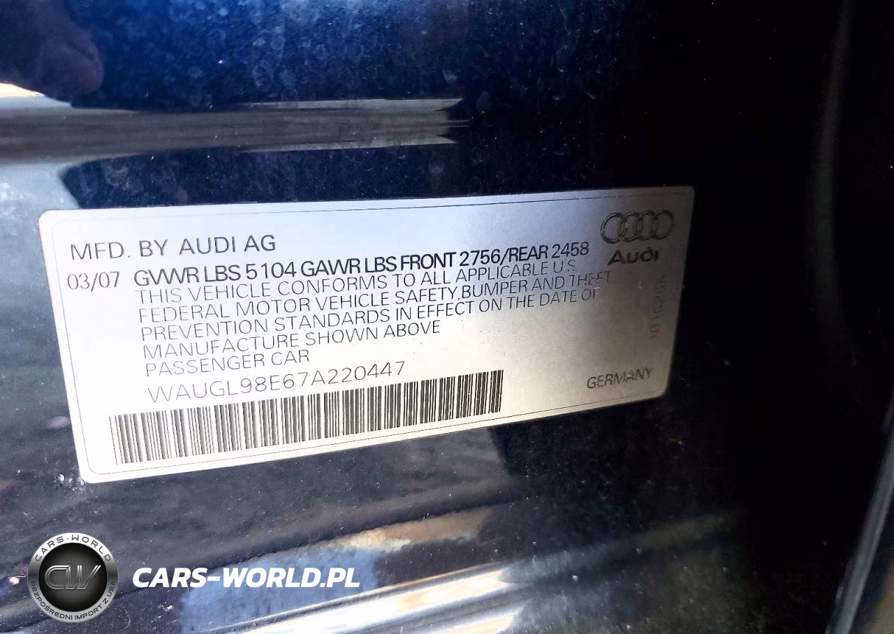 2007 Audi New S4 Quattro VIN:WAUGL98E67A220447 - 12