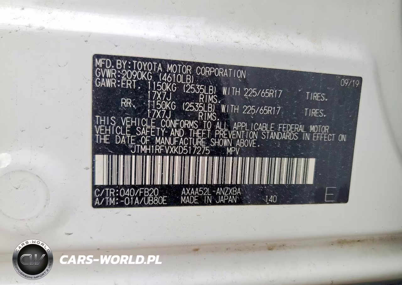 2019 Toyota Rav4 Le VIN:JTMH1RFVXKD517275 - 14