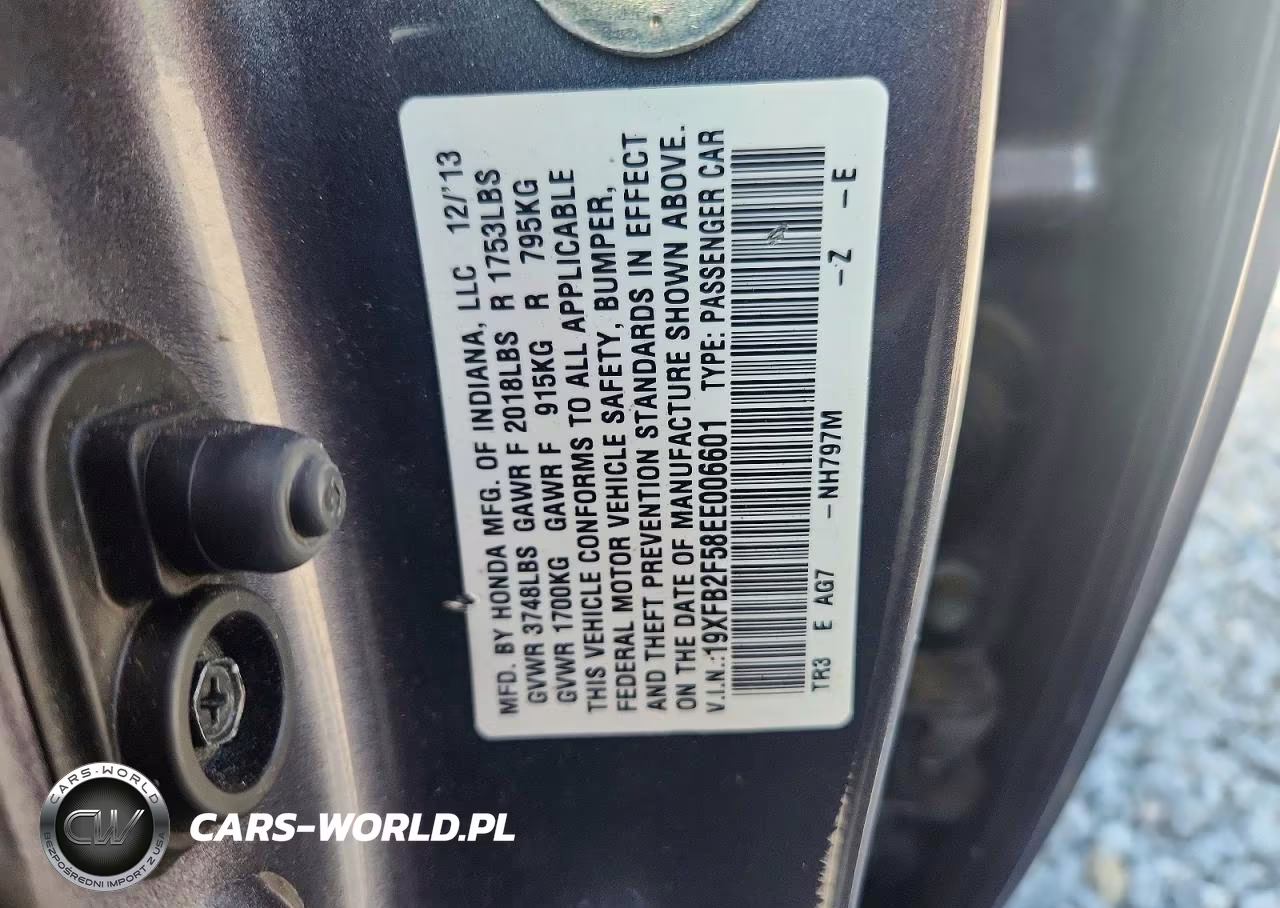 2014 Honda Civic Lx VIN:19XFB2F58EE006601 - 12