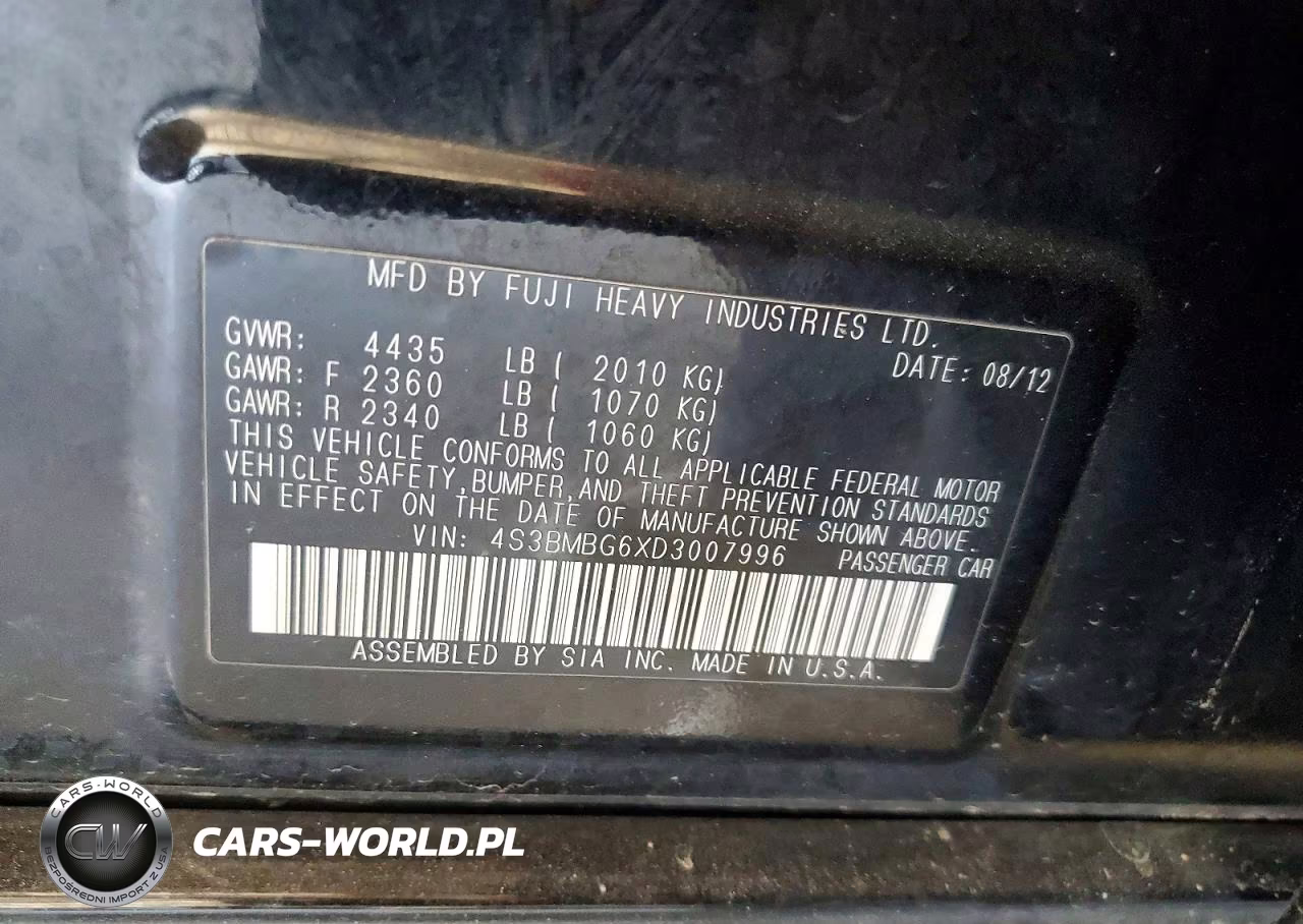 2013 Subaru Legacy 2.5I Premium VIN:4S3BMBG6XD3007996 - 12