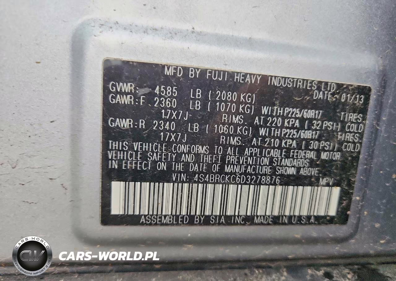 2013 Subaru Outback 2.5I Limited VIN:4S4BRCKC6D3278876 - 12
