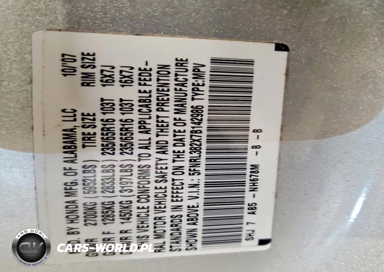 2007 Honda Odyssey Lx VIN:5FNRL382X7B142986 - 14