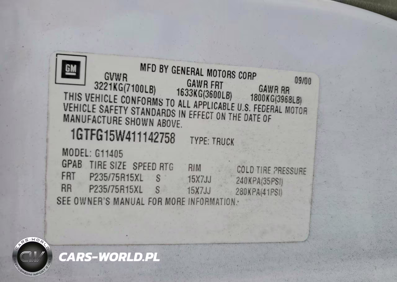 2001 GMC Savana G1500 VIN:1GTFG15W411142758 - 13
