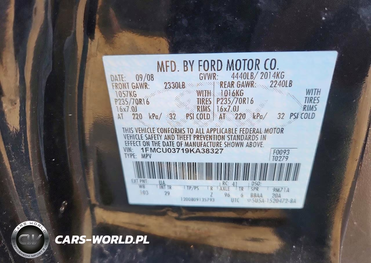 2009 Ford Escape Xlt VIN:1FMCU03719KA38327 - 12