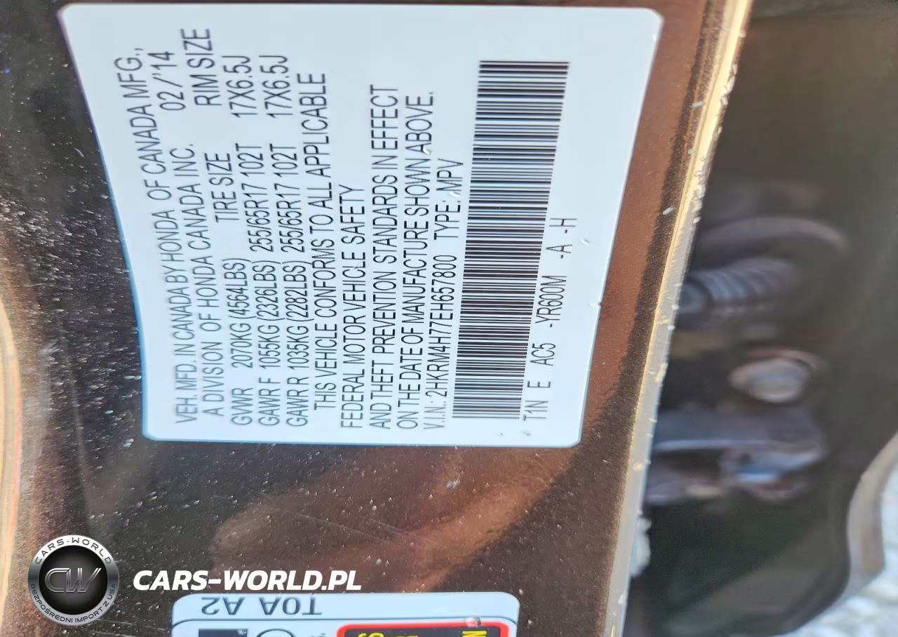 2014 Honda Cr-V Exl VIN:2HKRM4H77EH657800 - 13