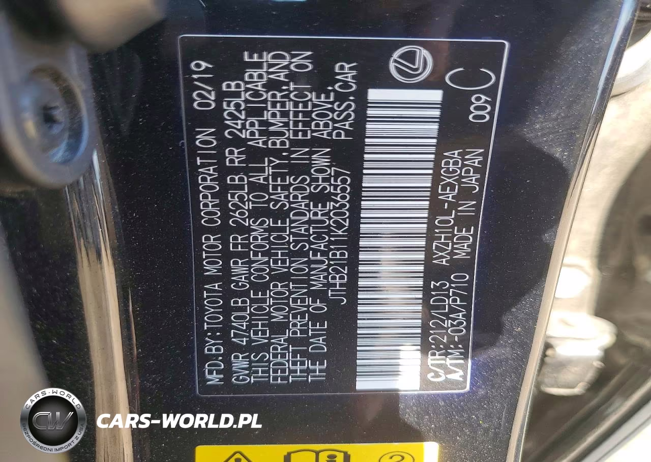 2019 Lexus Es 300H VIN:JTHB21B11K2036557 - 12