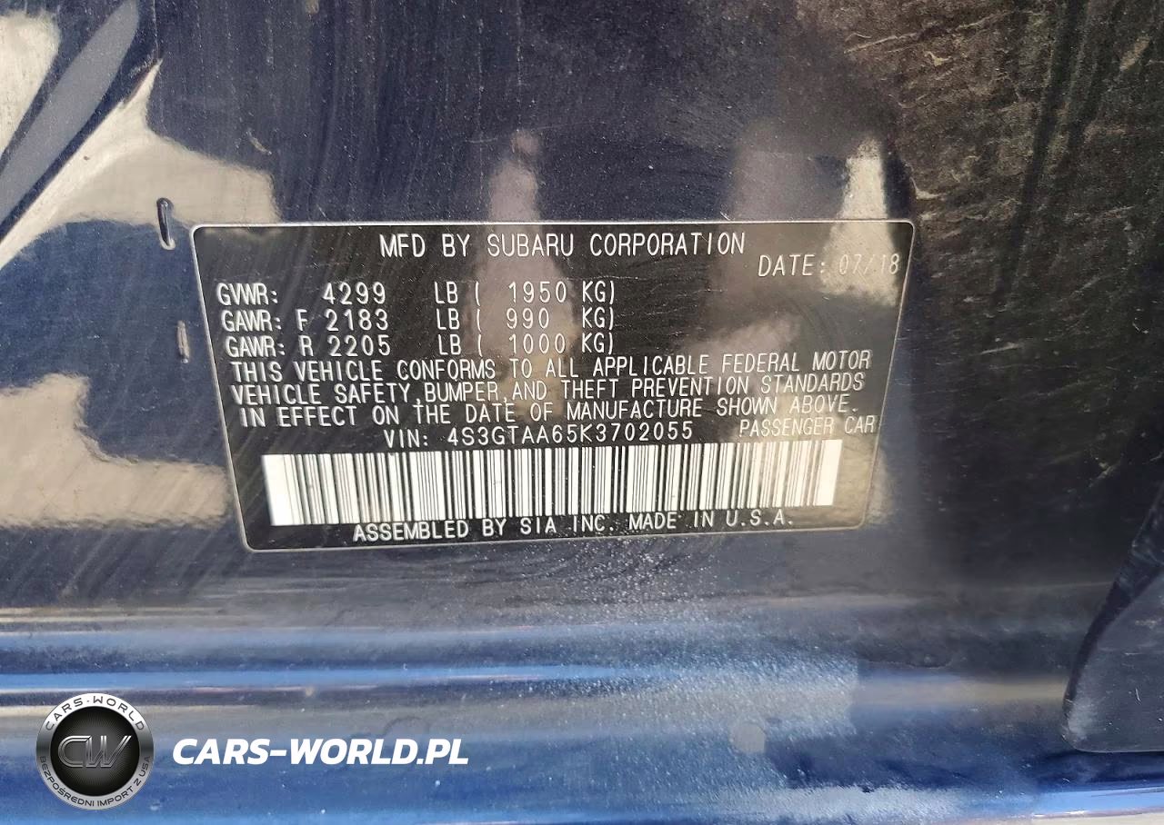 2019 Subaru Impreza VIN:4S3GTAA65K3702055 - 13