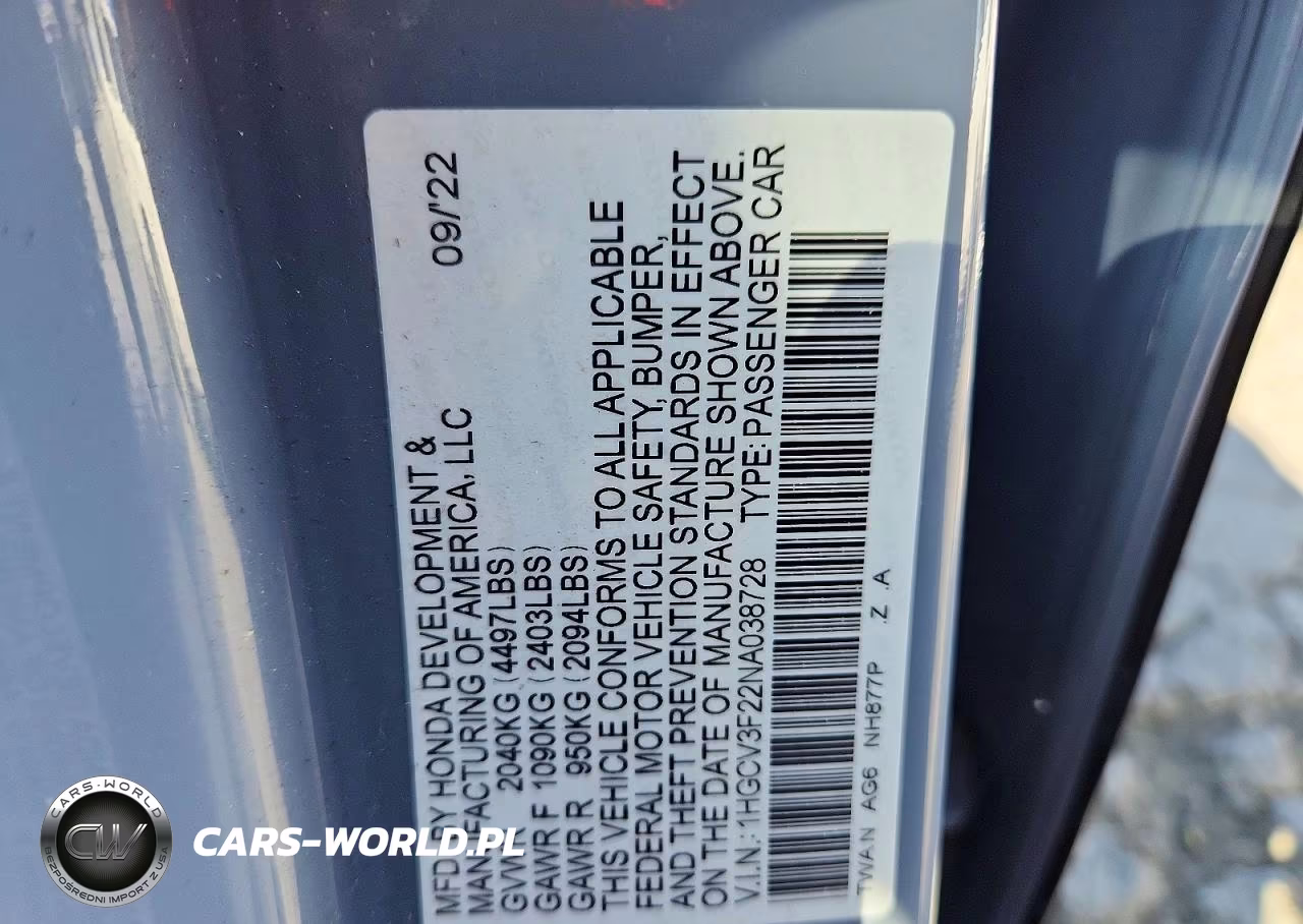 2022 Honda Accord Hybrid Sport VIN:1HGCV3F22NA038728 - 13