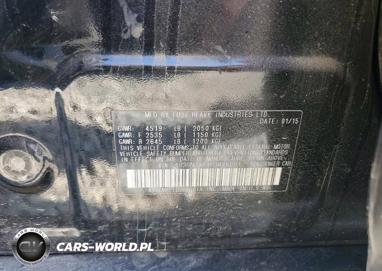 2015 Subaru Legacy 2.5I VIN:4S3BNBA64F3046091 - 12