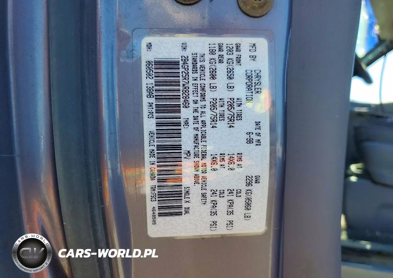 1998 Dodge Caravan VIN:2B4GP25R7WR828460 - 13