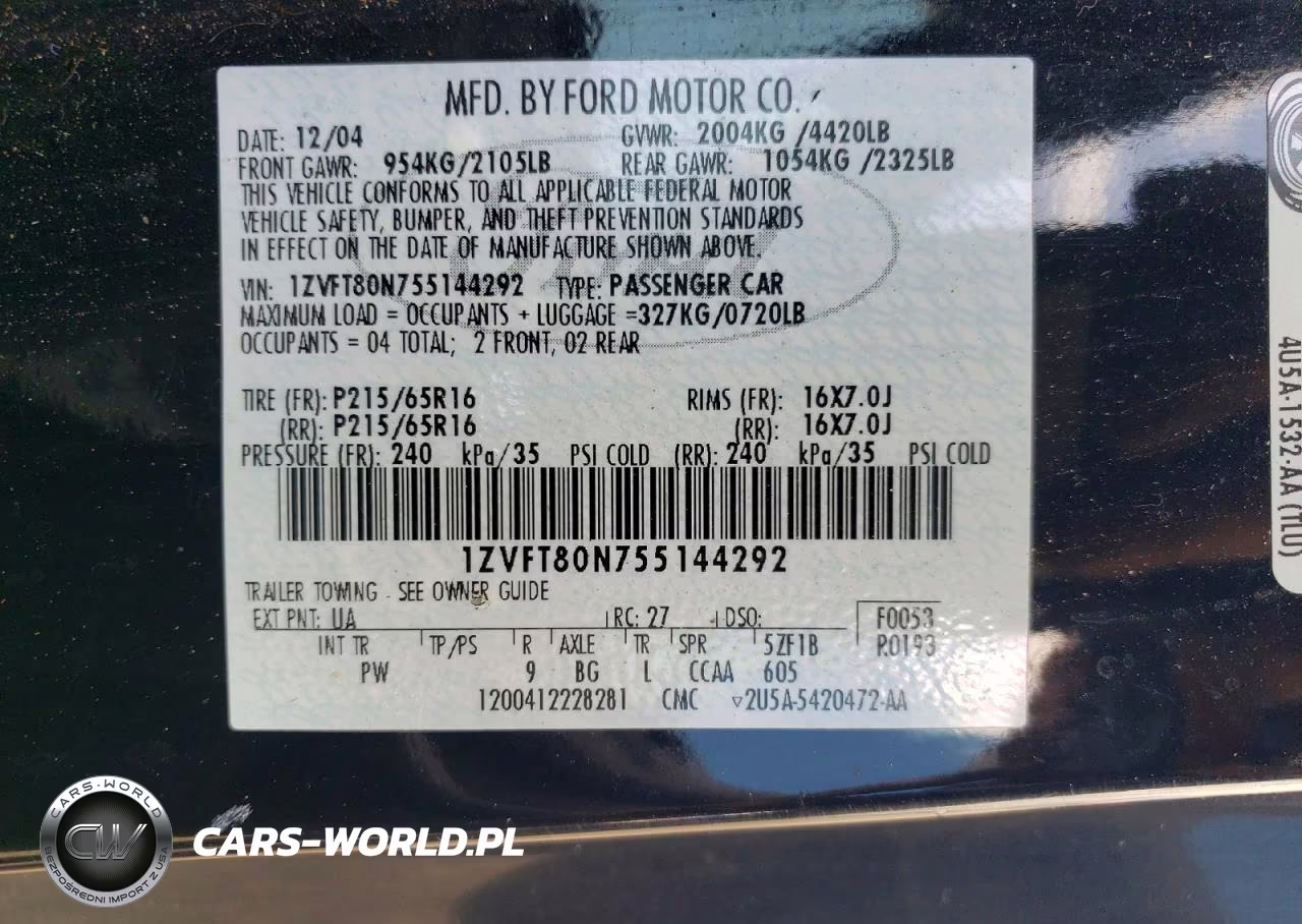 FORD MUSTANG VIN:1ZVFT80N755144292 - 12