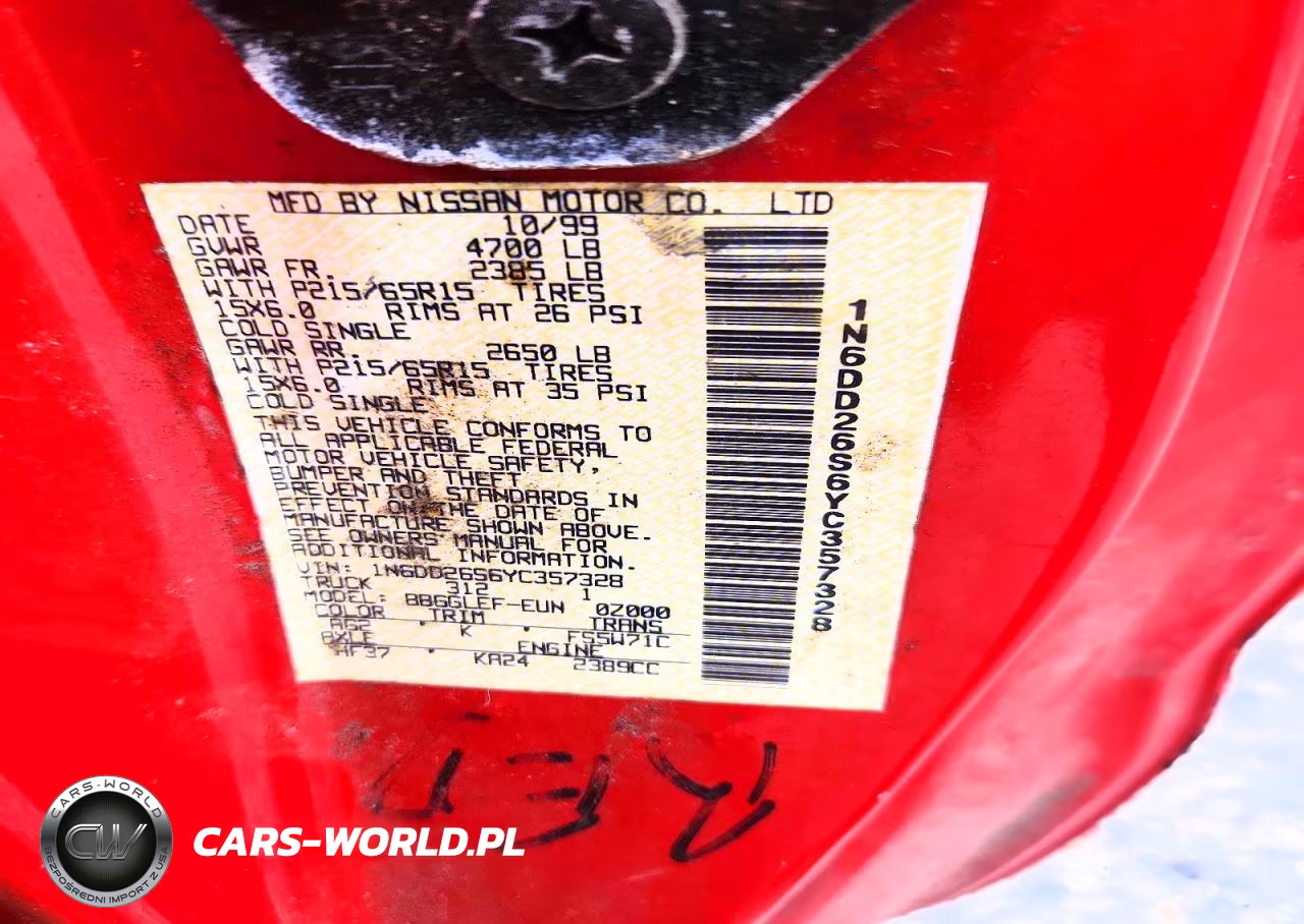 2000 Nissan Frontier Xe VIN:1N6DD26S6YC357328 - 12