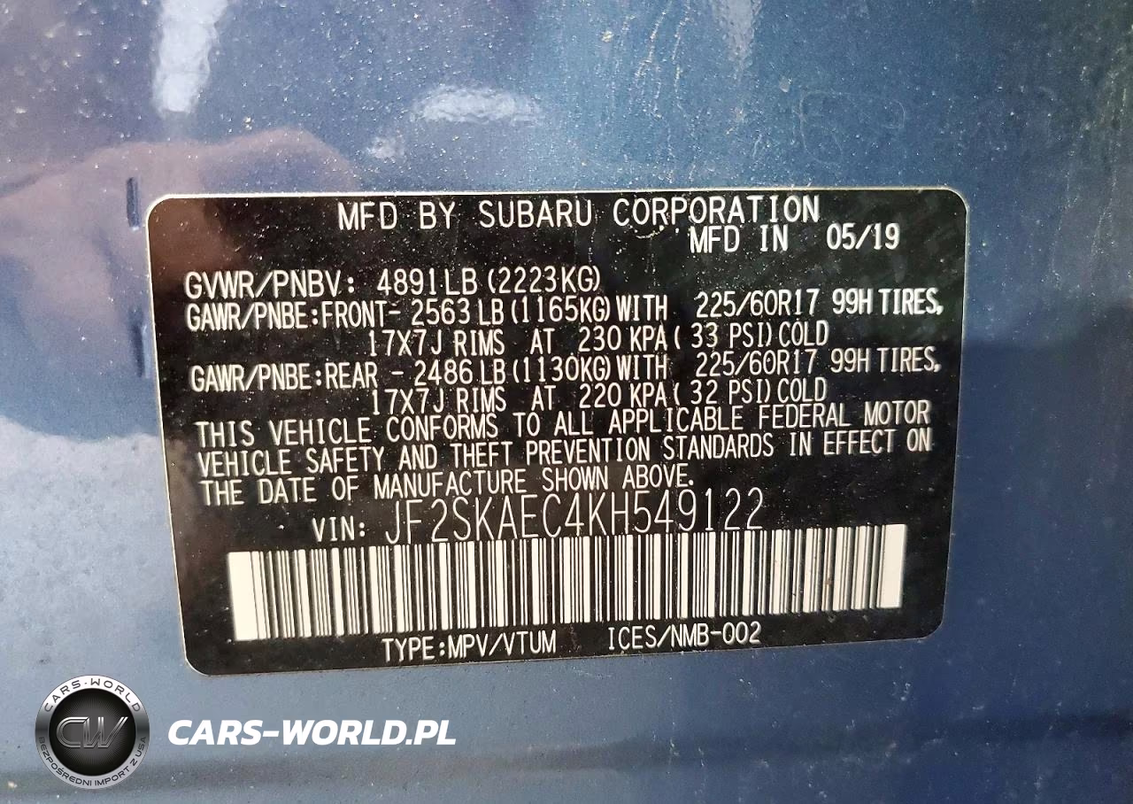 2019 Subaru Forester Premium VIN:JF2SKAEC4KH549122 - 12