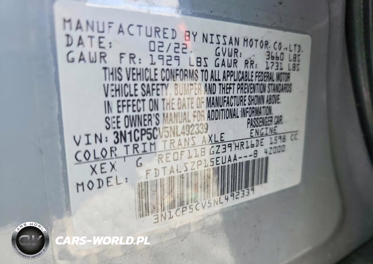 2022 Nissan Kicks Sv VIN:3N1CP5CV5NL492339 - 13