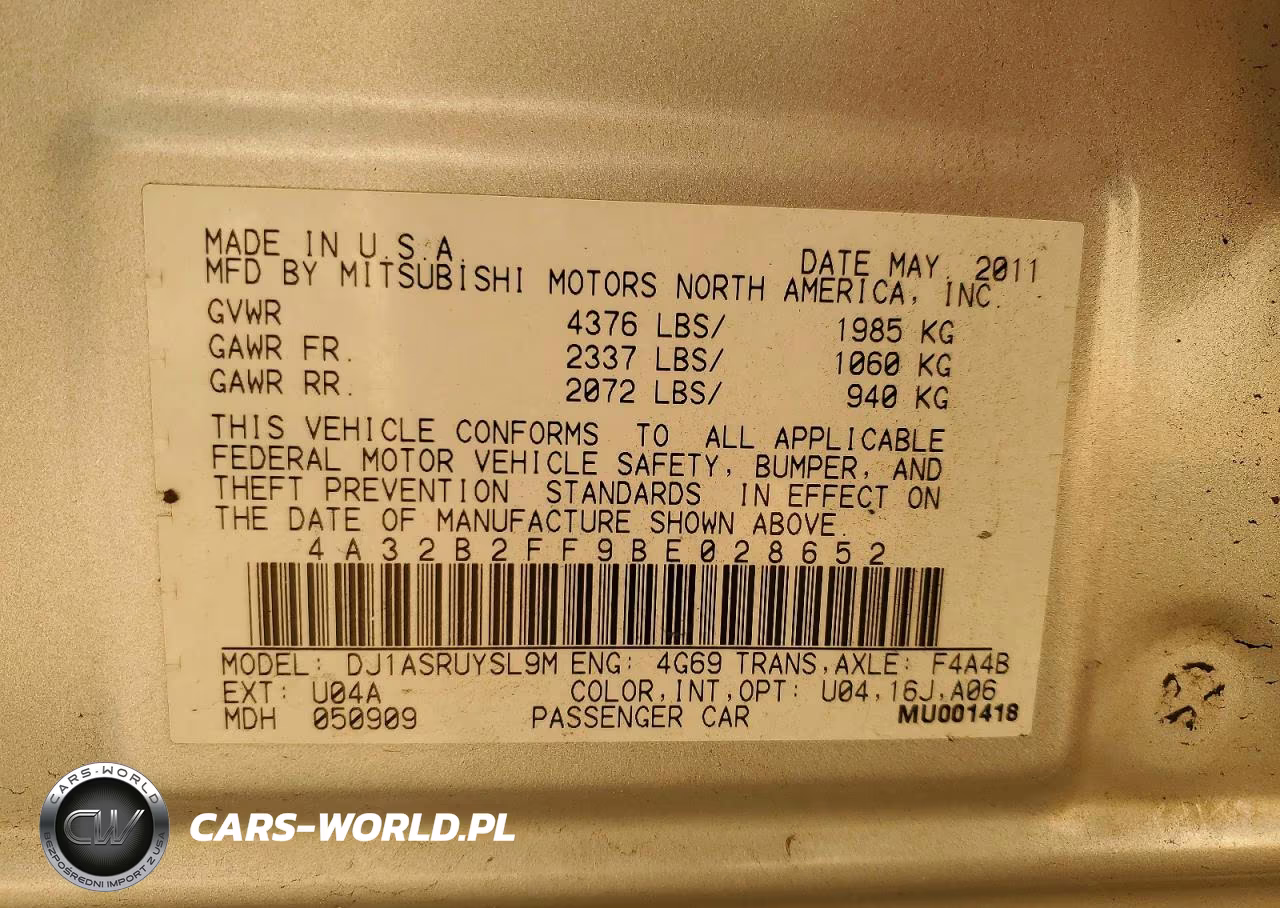 2011 Mitsubishi Galant Fe VIN:4A32B2FF9BE028652 - 12