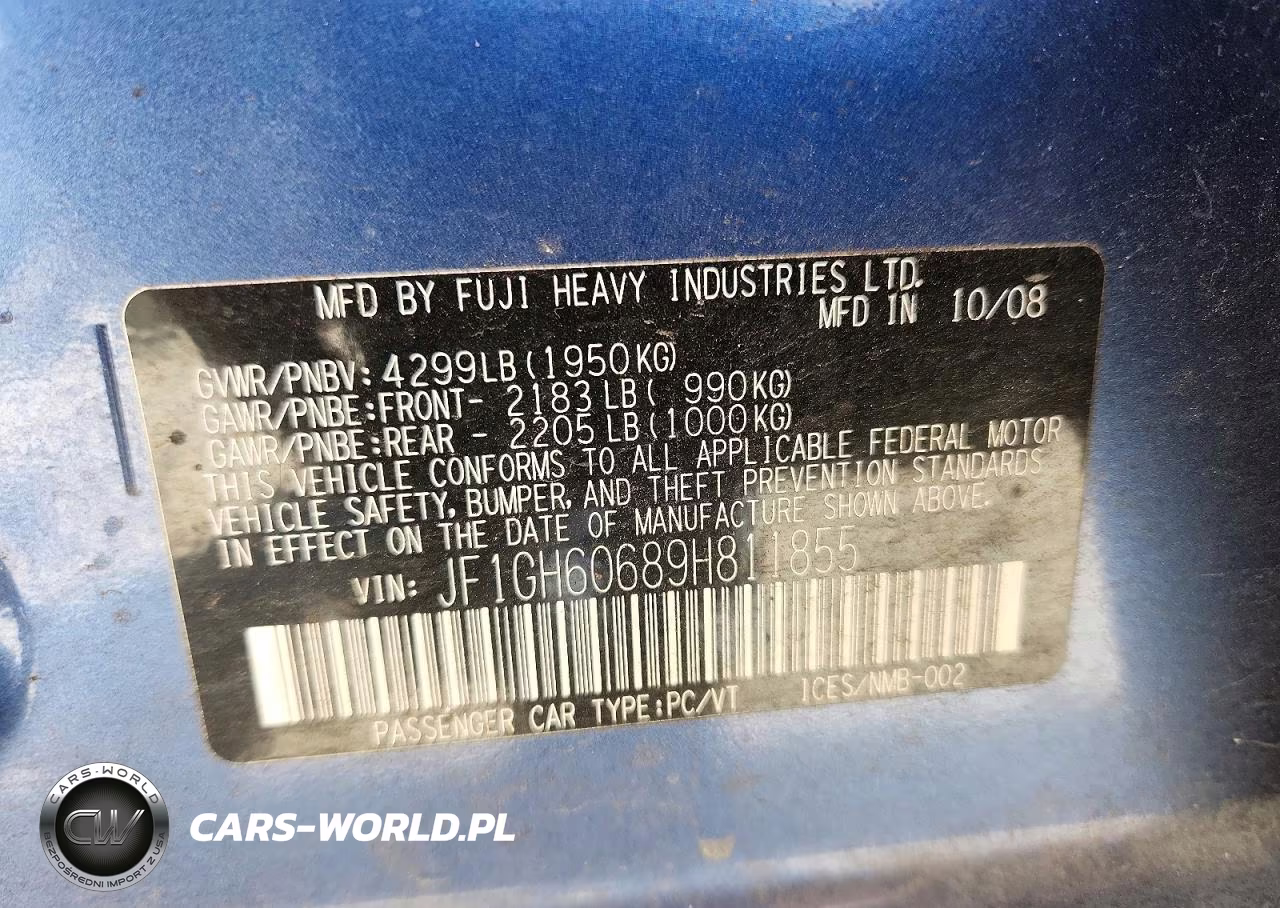 2009 Subaru Impreza 2.5I Premium VIN:JF1GH60689H811855 - 12