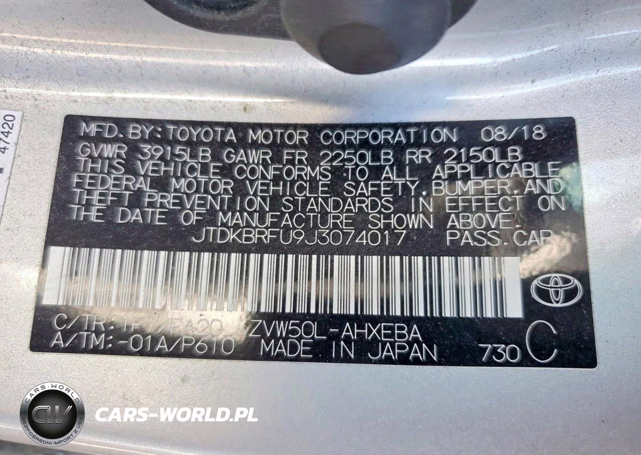2018 Toyota Prius Two VIN:JTDKBRFU9J3074017 - 12