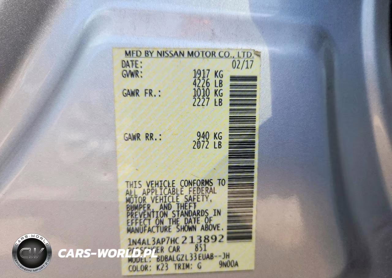 2017 Nissan Altima 2.5 S VIN:1N4AL3AP7HC213892 - 12