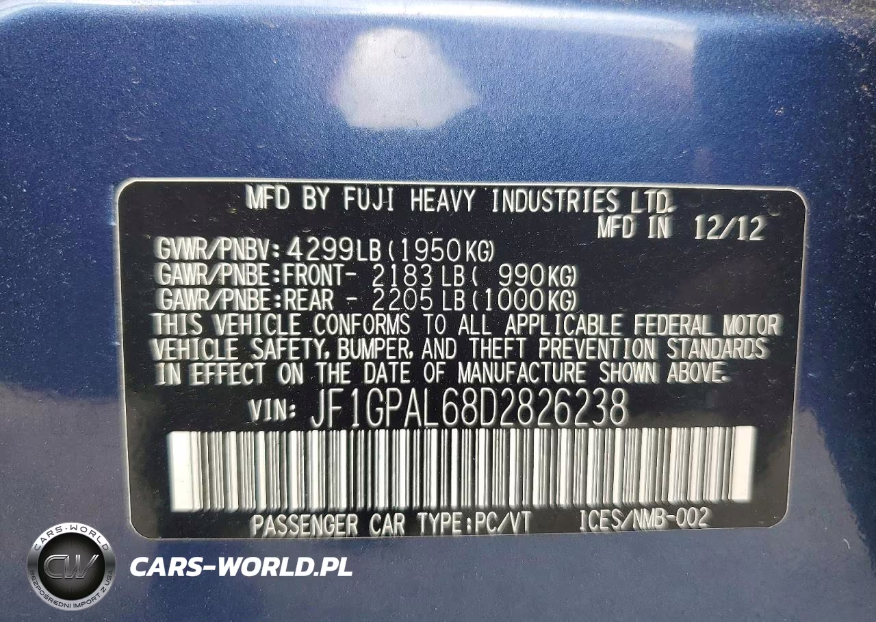 2013 Subaru Impreza Sport Premium VIN:JF1GPAL68D2826238 - 12
