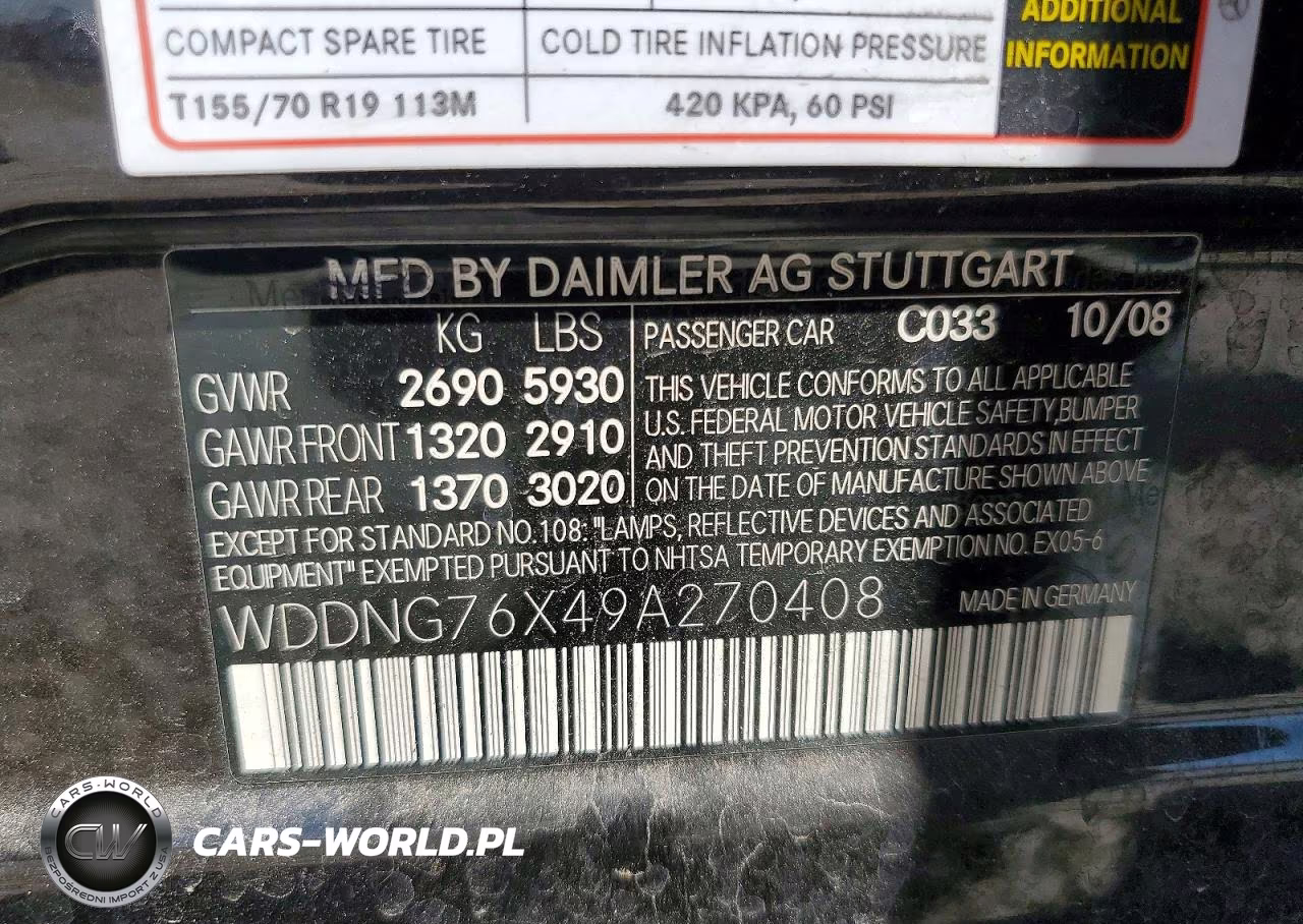 2009 Mercedes-Benz S 600 VIN:WDDNG76X49A270408 - 12