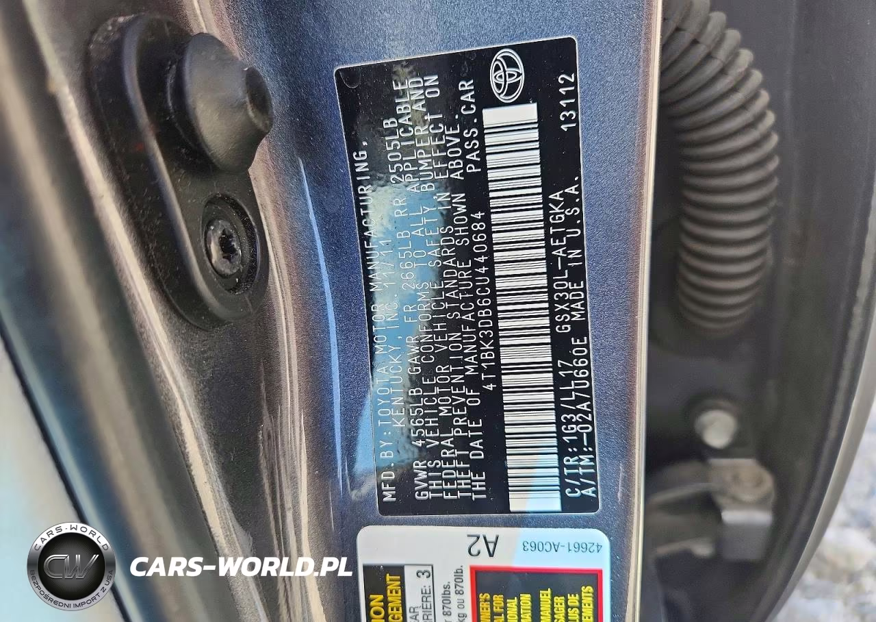 2012 Toyota Avalon Base VIN:4T1BK3DB6CU440684 - 12