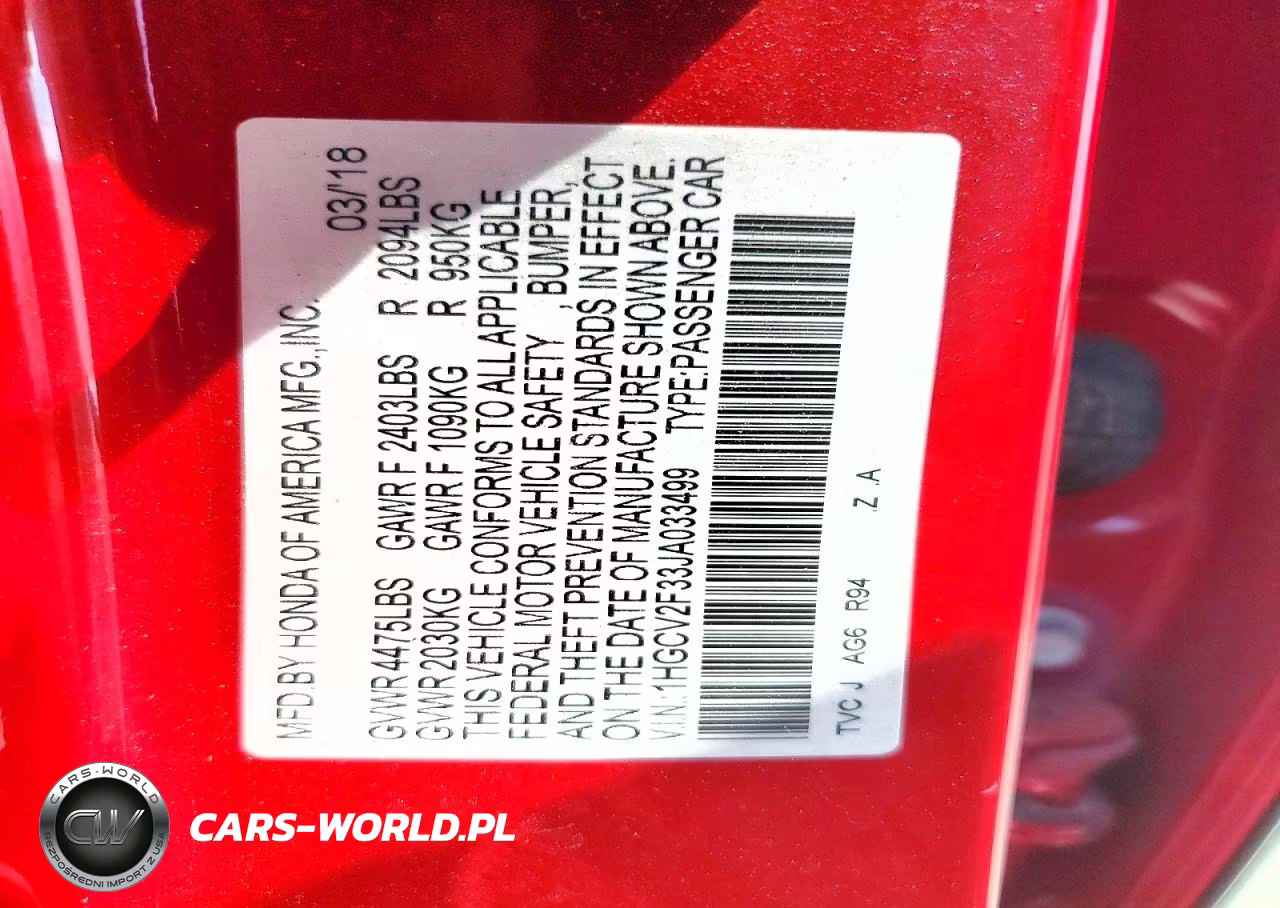 2018 Honda Accord Sport 2.0T VIN:1HGCV2F33JA033499 - 12
