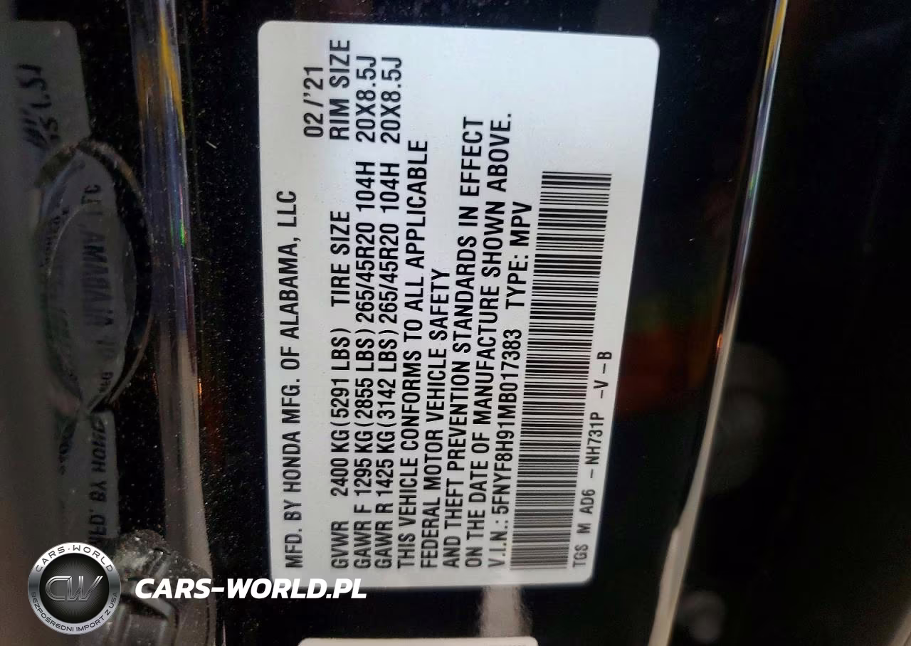 2021 Honda Passport Touring VIN:5FNYF8H91MB017383 - 13