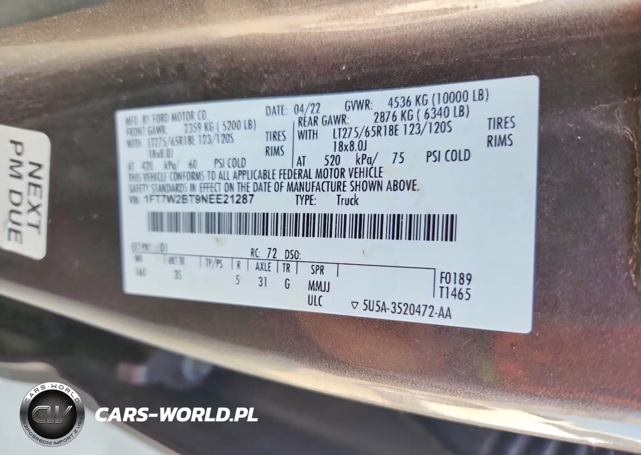 2022 Ford F250 Super Duty VIN:1FT7W2BT9NEE21287 - 12