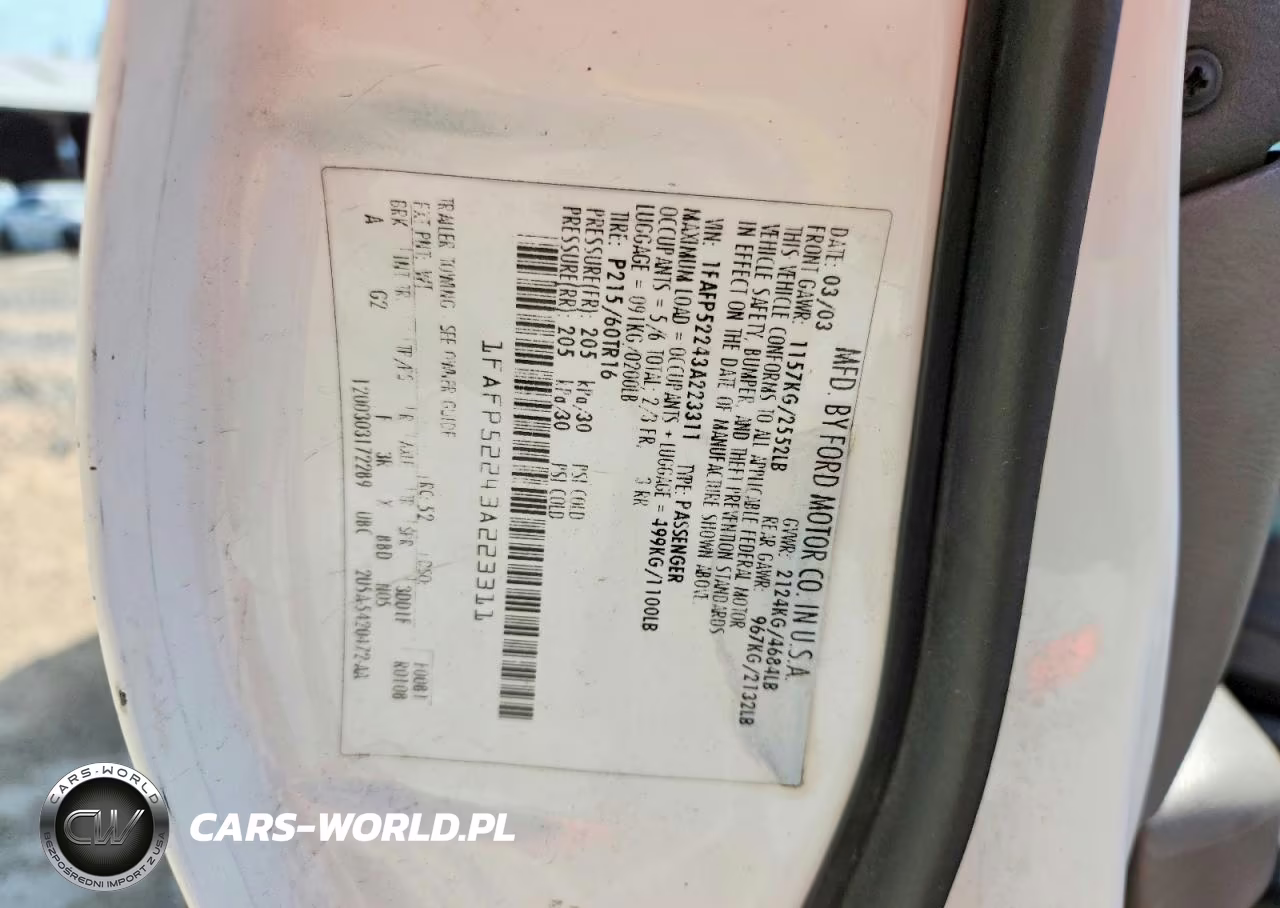 2003 Ford Taurus Lx VIN:1FAFP52243A223311 - 12