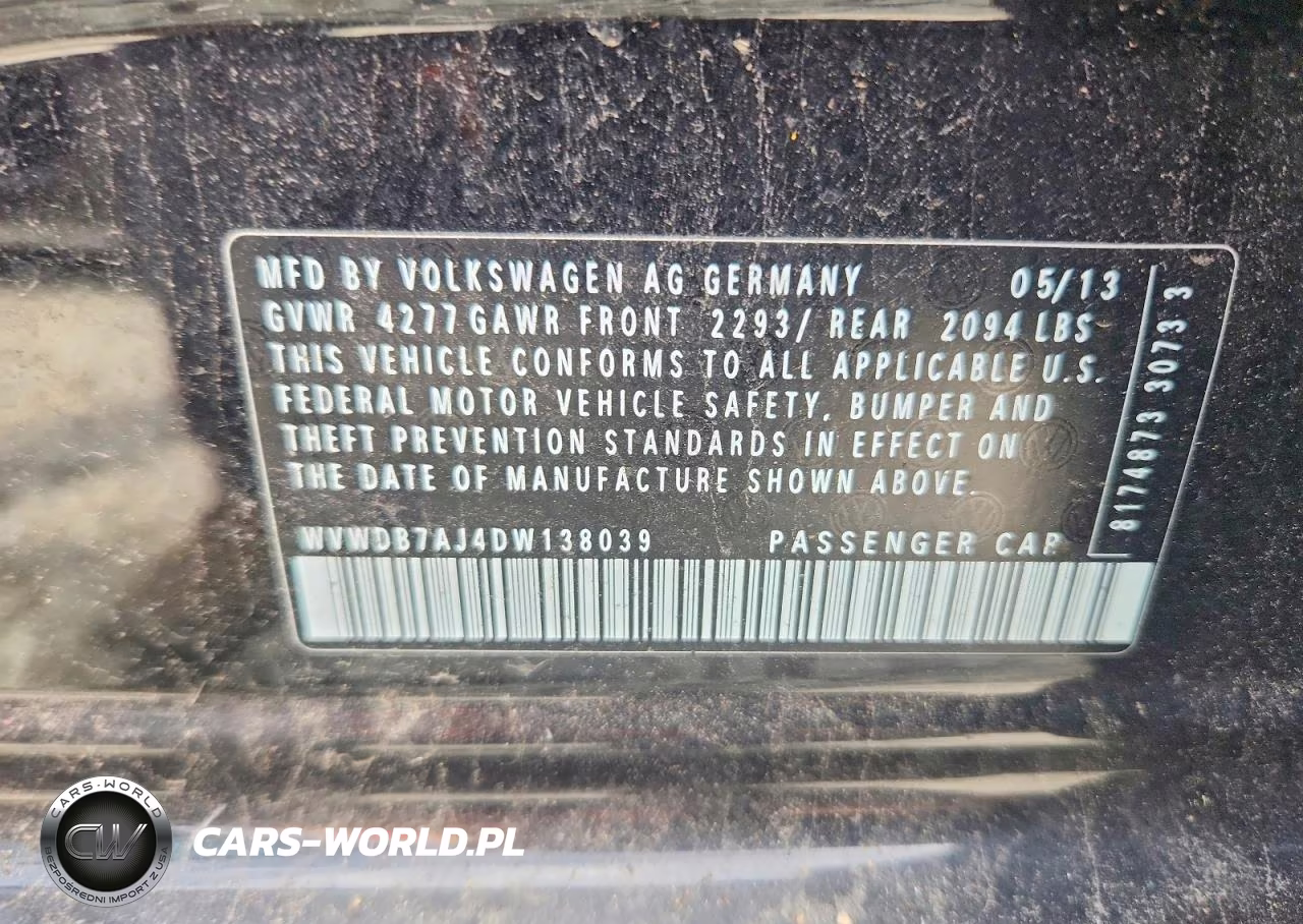2013 Volkswagen Golf VIN:WVWDB7AJ4DW138039 - 12
